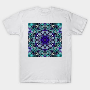 Dot Mandala Flower Purple Blue and White T-Shirt